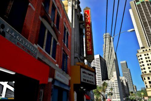 Hollywood / Los Angeles sign transformation pack for the Los Santos Theatre (San Andreas Avenue, Downtown) plus further changes