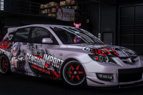 [Itasha] 2009 Mazda Speed 3 "Genshin Impact" Arlecchino paintjob